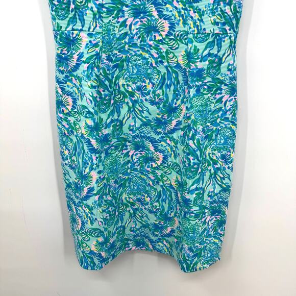 Lilly Pulitzer Del Rey Dress M Coral of the Story Blue Green Pink Preppy 012036 - Picture 3 of 8